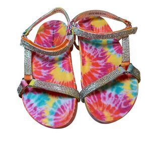 Madden Girl MRoyal Rainbow Tie Dye Rhinestone Bling Strap Scandals Girls Size 1